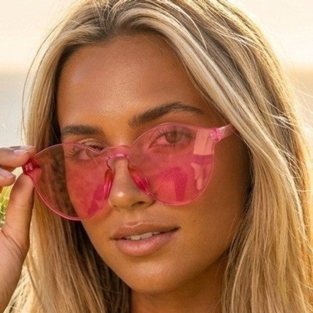 WearMe Pro Bailey Pink Rimless Sunglasses Oversized Cat Eye 1049-PNK NEW